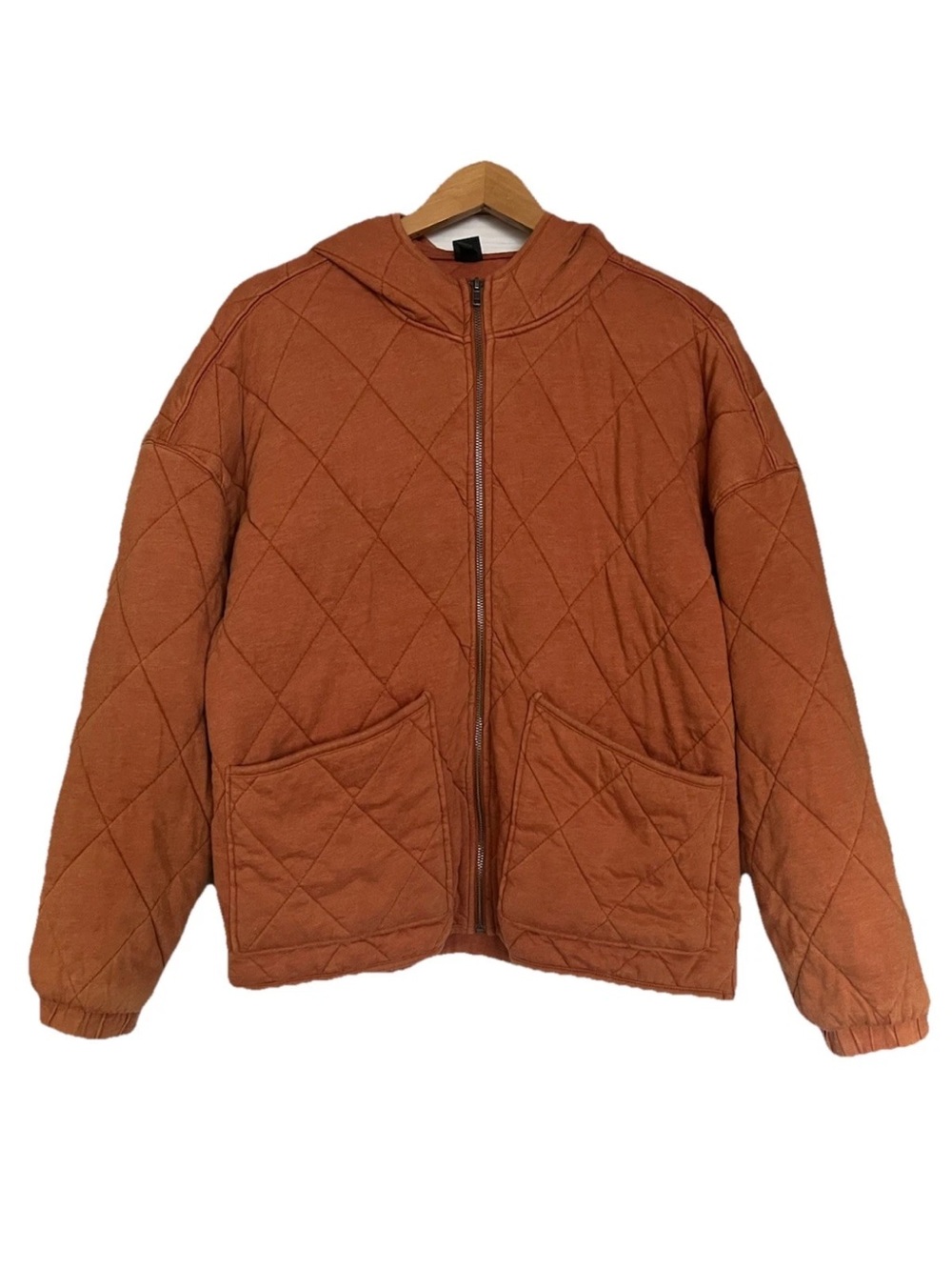 Wild Fable Quilted Jacket Orange Zipper Puffer Hood Women's Large